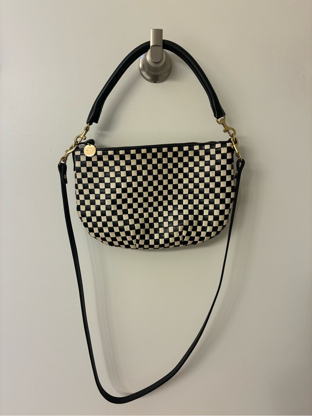 Clare V Petit Moyen Black and White Checkerboard Crossbody Purse